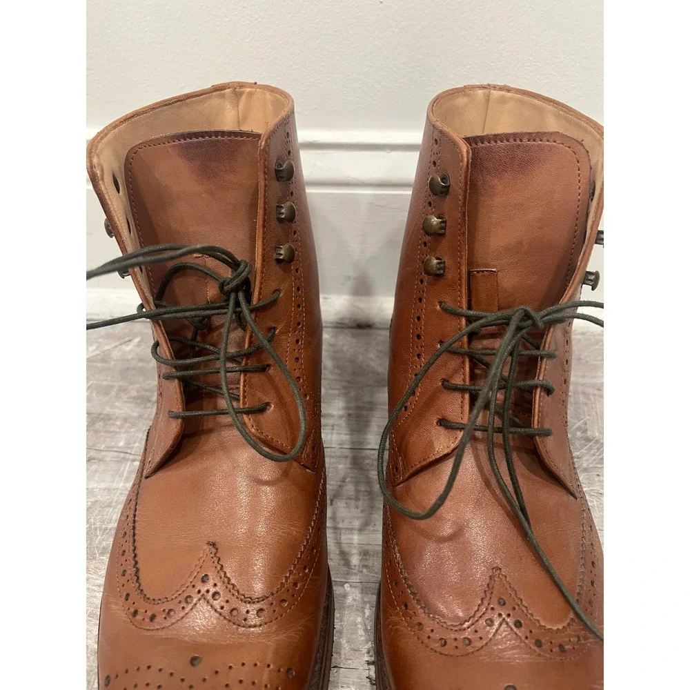 3D M Lifestyle Mens 10 Brown Leather Wingtip Brogue Lace Up Boots TDM 10